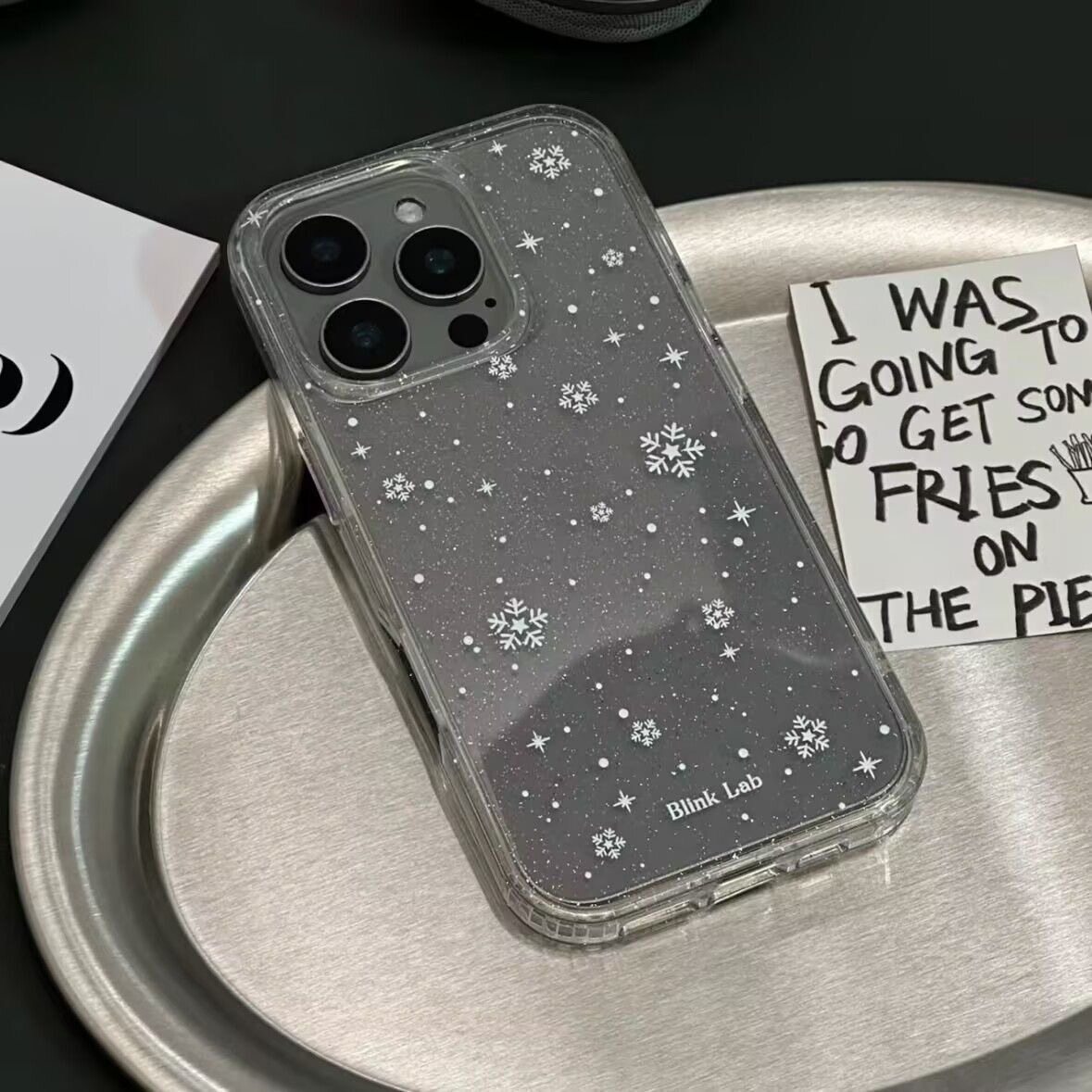 闪亮白色雪花星星细闪粉放小卡照片适用于苹果16/17手机壳14透明全包大孔高透11/12promax高级xs/xr防摔7p