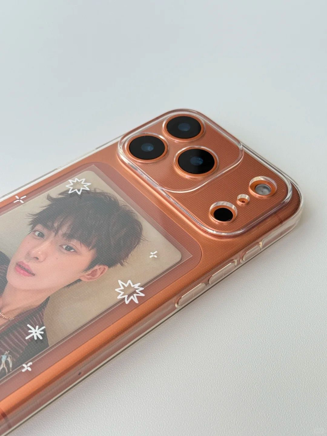 白色线条星星放照片小卡适用于苹果16/17手机壳14透明全包精孔高透11/12promax高级xs/xr防摔7p