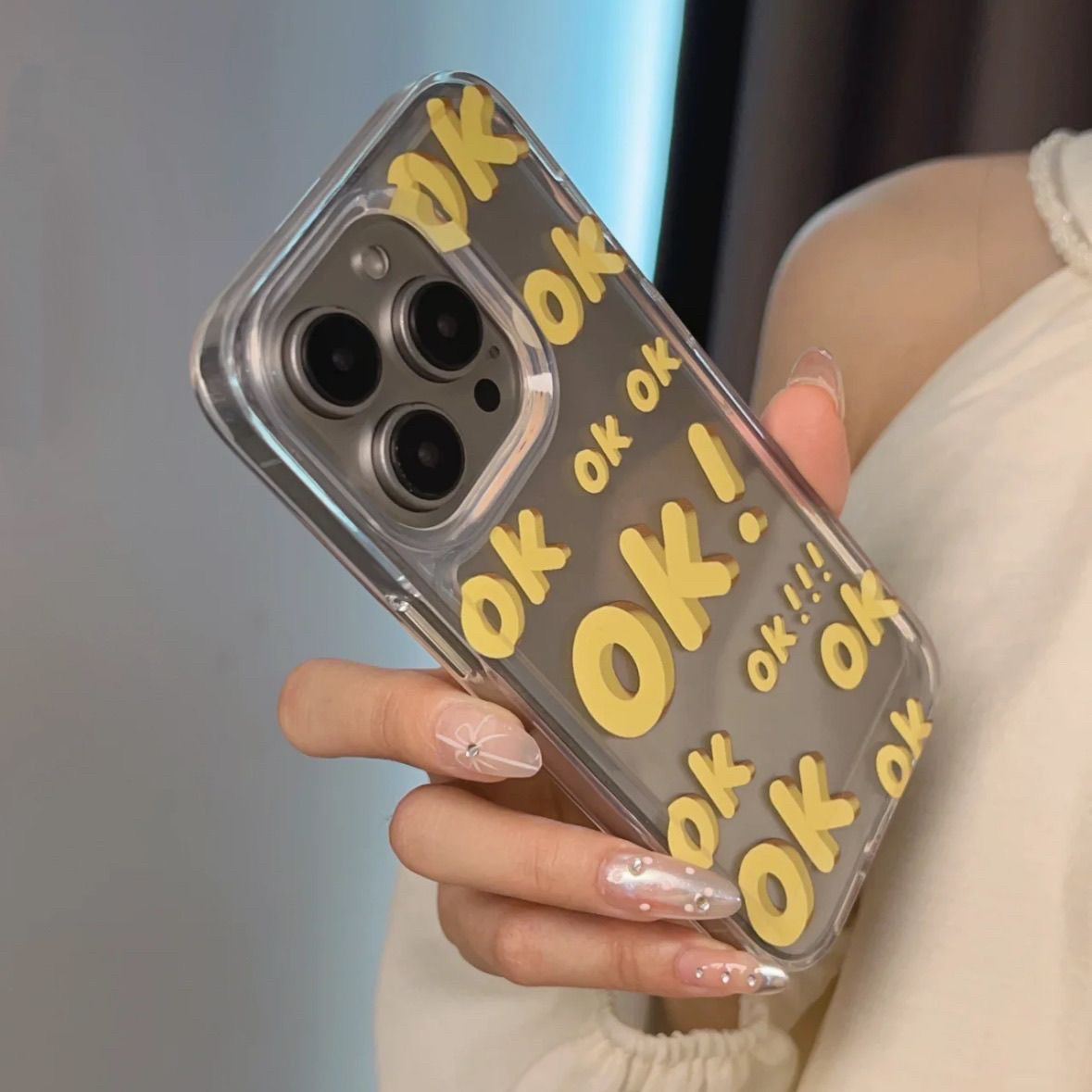 黄色满屏OK适用于苹果精孔全包透明16/17手机壳11清新12promax高级感iPhone11网红13软边