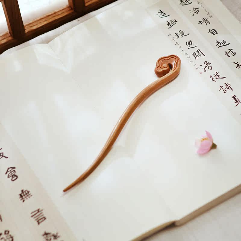 祥云发饰隐木紫光檀发簪复古手工图片