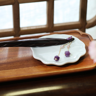 隐木原创【四月】紫水晶发簪紫光檀发簪木簪步摇简约中式