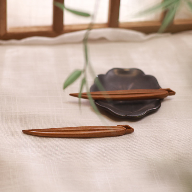 13cm【短竹叶】隐木中式原创发簪简约木簪绿檀紫光檀素簪