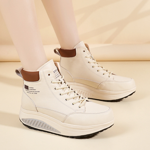 高帮鞋女款运动鞋厚底增高摇摇鞋软底不累脚妈妈鞋春季女鞋老北京