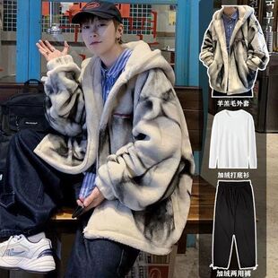 三件装冬季加厚棉衣男加绒连帽棉服韩版宽松羊羔毛港风棉袄外套潮