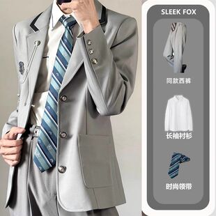 外套休闲百搭西服上衣 潮牌痞帅宽松学院风西装 日系dk制服男款 春季