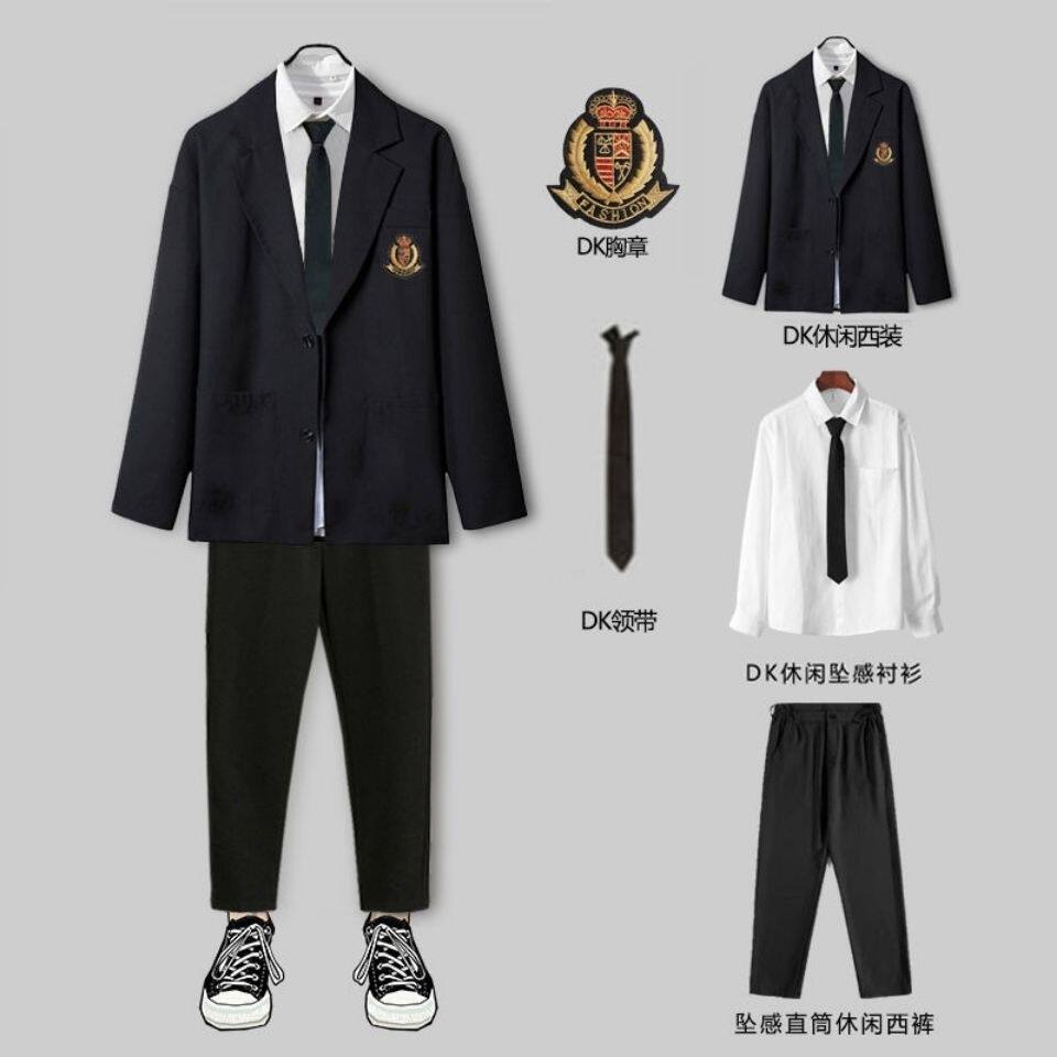 春秋季DK西装男套装韩版宽松学院风学生jk制服班服休闲西服外套