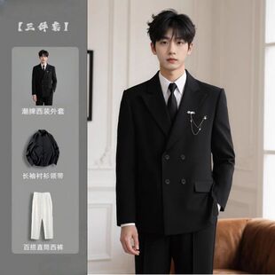 青果领新郎结婚西服套装 潮流百搭轻奢高级感廓形正装 新款 2025秋季