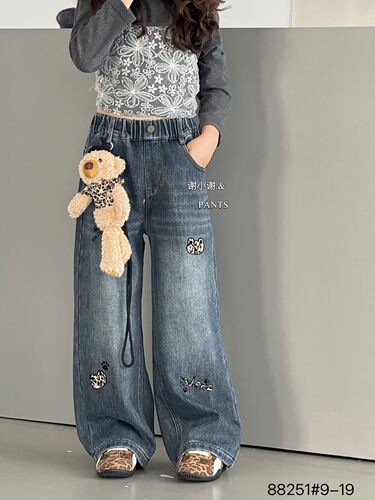 女童潮牌甜酷加绒直筒牛仔裤2026冬韩版洋气百搭一体绒牛仔阔腿裤