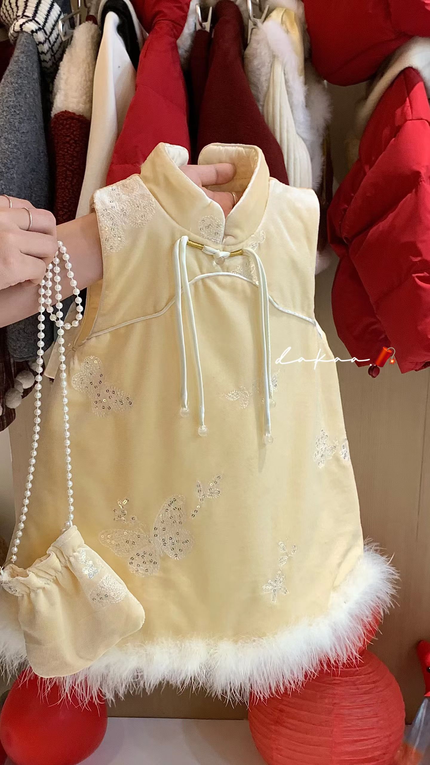 女童新中式年款裙子2025新款小童洋气时髦国风重工提花马甲旗袍裙