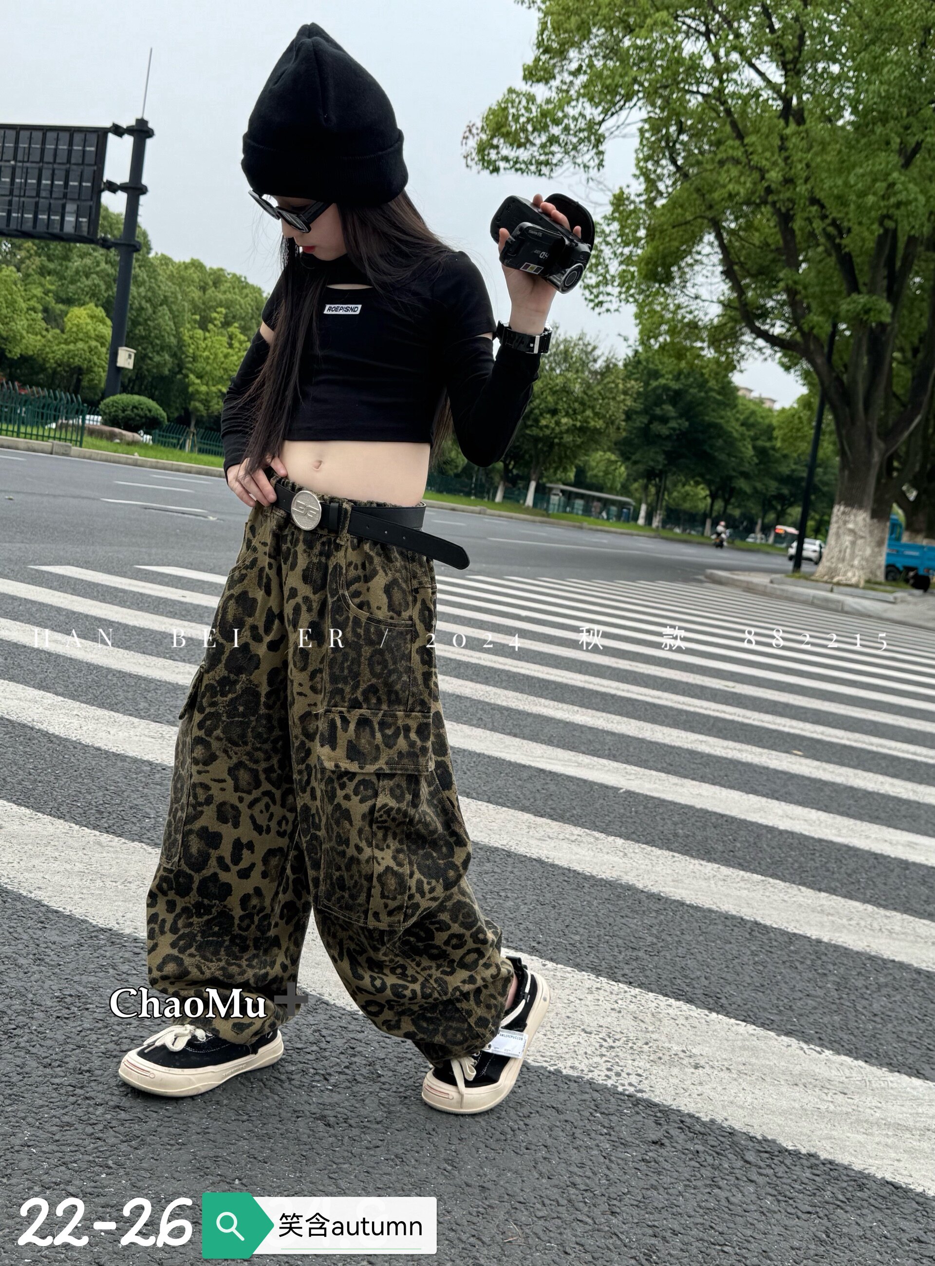 儿童牛仔裤2026秋款潮童韩版宽松豹纹休闲裤男女童个性百搭老爹裤