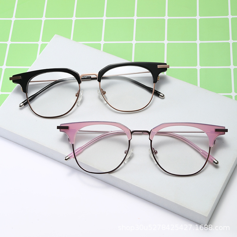 WA9004方框方形眉毛金属镜框时尚潮流男士平光铆钉板材金属镜架