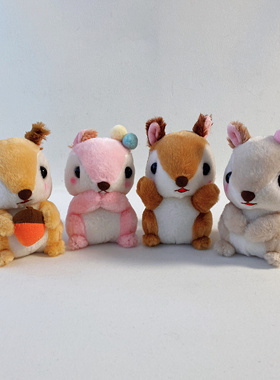 日本amuse可爱粉色棕色灰色黄色花栗鼠松鼠公仔坐高15cm