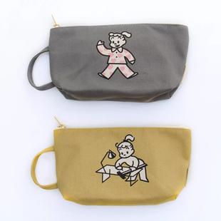 现货日系可爱原田治中小学生帆布手提笔袋便携小物收纳包化妆包
