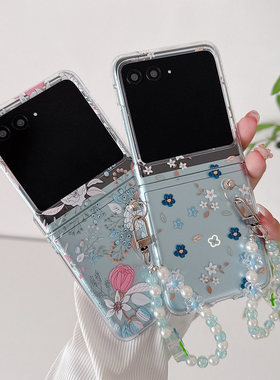 适用于覆古花适用于摩托罗拉Moto Razr60Ultra折叠屏手机壳Razr50Ultra手绘花Razr40Ultra带手炼保护套Razr50