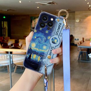 11腕带手机壳iPhone11pro浮雕16promax xr白玫瑰se2 适用于油画星空适用苹果16 Xsmax睡莲8plus