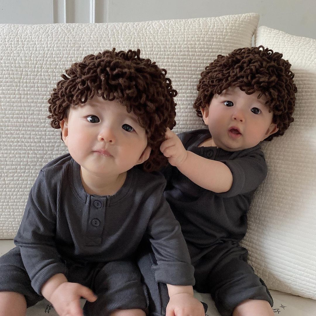 婴儿搞笑帽子宝宝可爱假发帽子网红婴儿童个性头发套男女童卷发帽