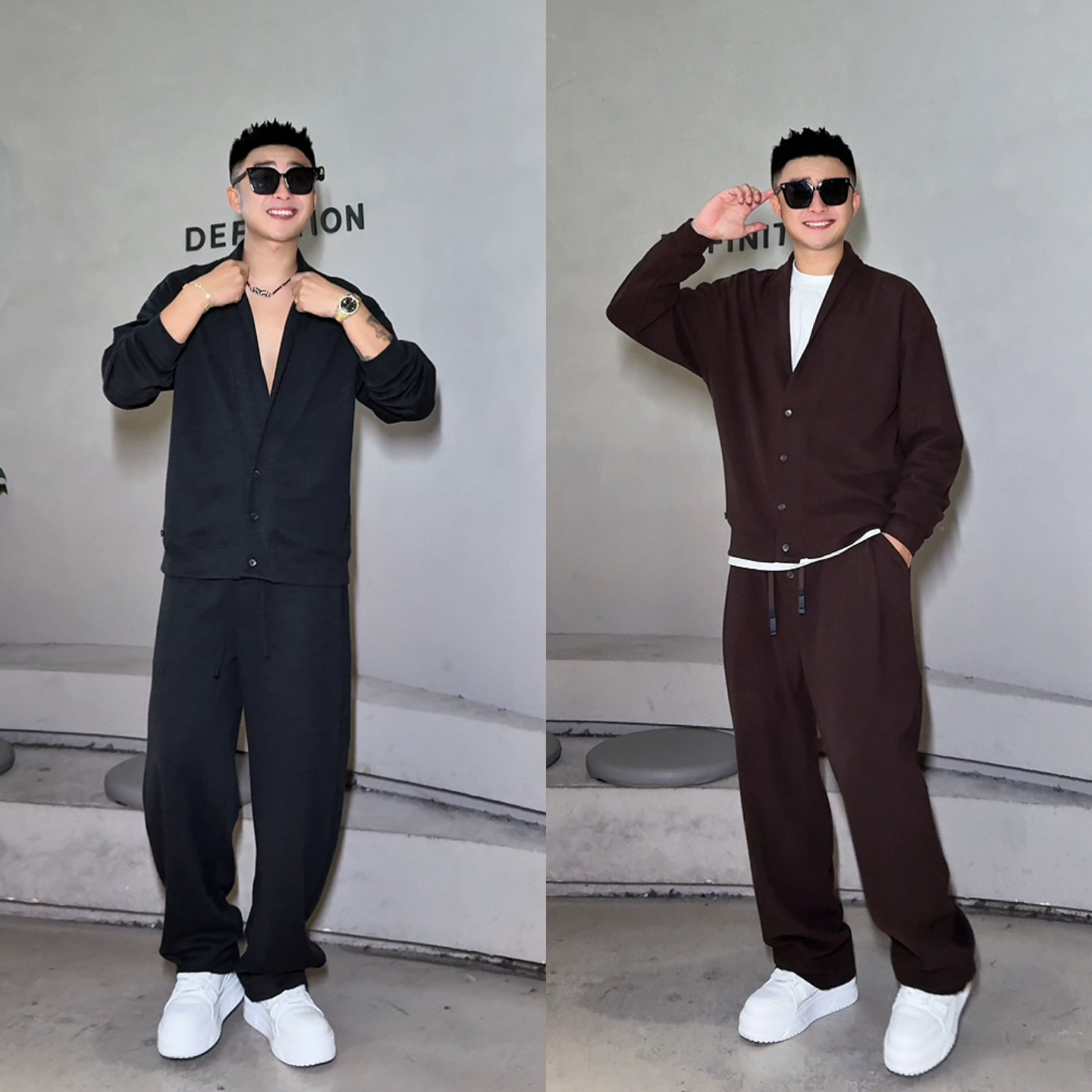 秋季男士老钱风开衫长裤两件套潮