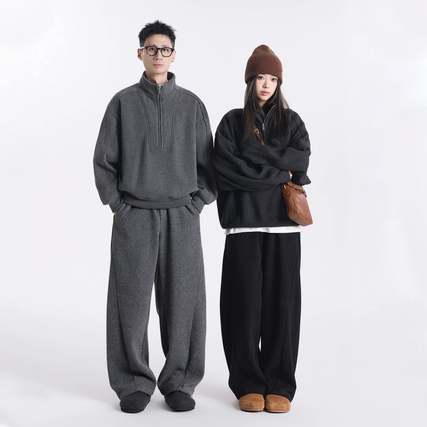 冬季重磅立体剪裁半高领加绒加厚男士卫衣卫裤运动套装潮流高品质