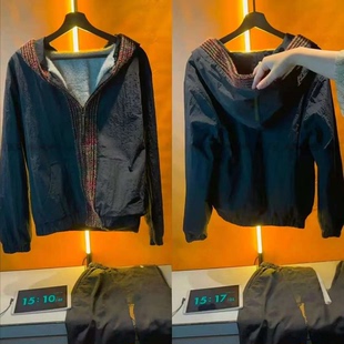 【黑武士撞色提花拼接连帽外套】男士冬季加绒保暖时尚百搭夹克潮