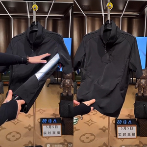 老钱风夏季拼接透气网半拉链设计短袖T恤男士轻薄透气户外半袖潮