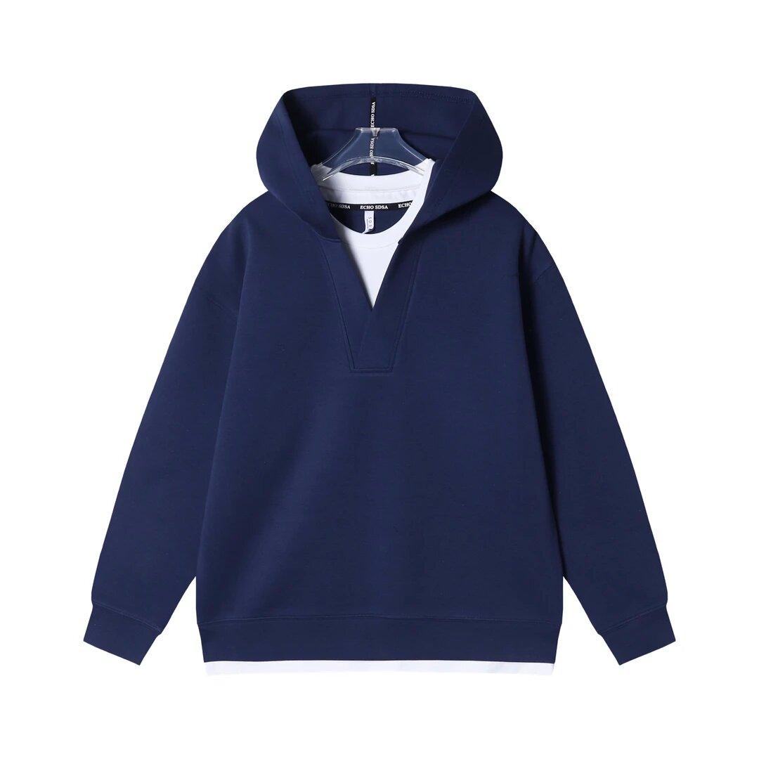 秋季时尚假两件连帽卫衣