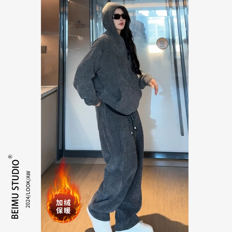 长袖加绒卫衣卫裤套装潮流百搭