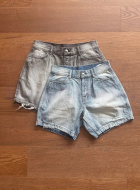 夏季复古水洗破洞直筒牛仔短裤潮