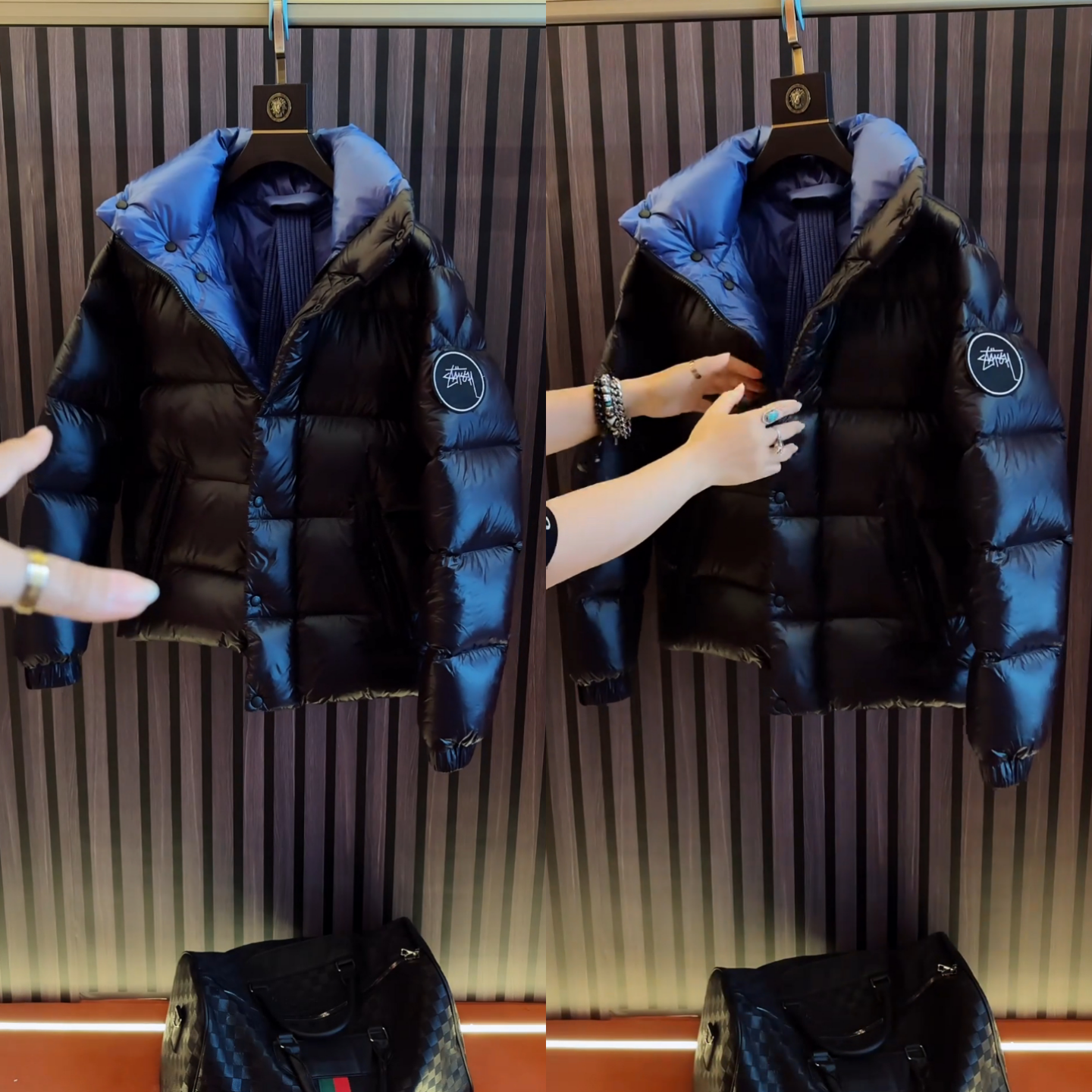 轻奢高定款潮牌时尚立领百搭男士棉服外套冬季撞色防风夹克高级感