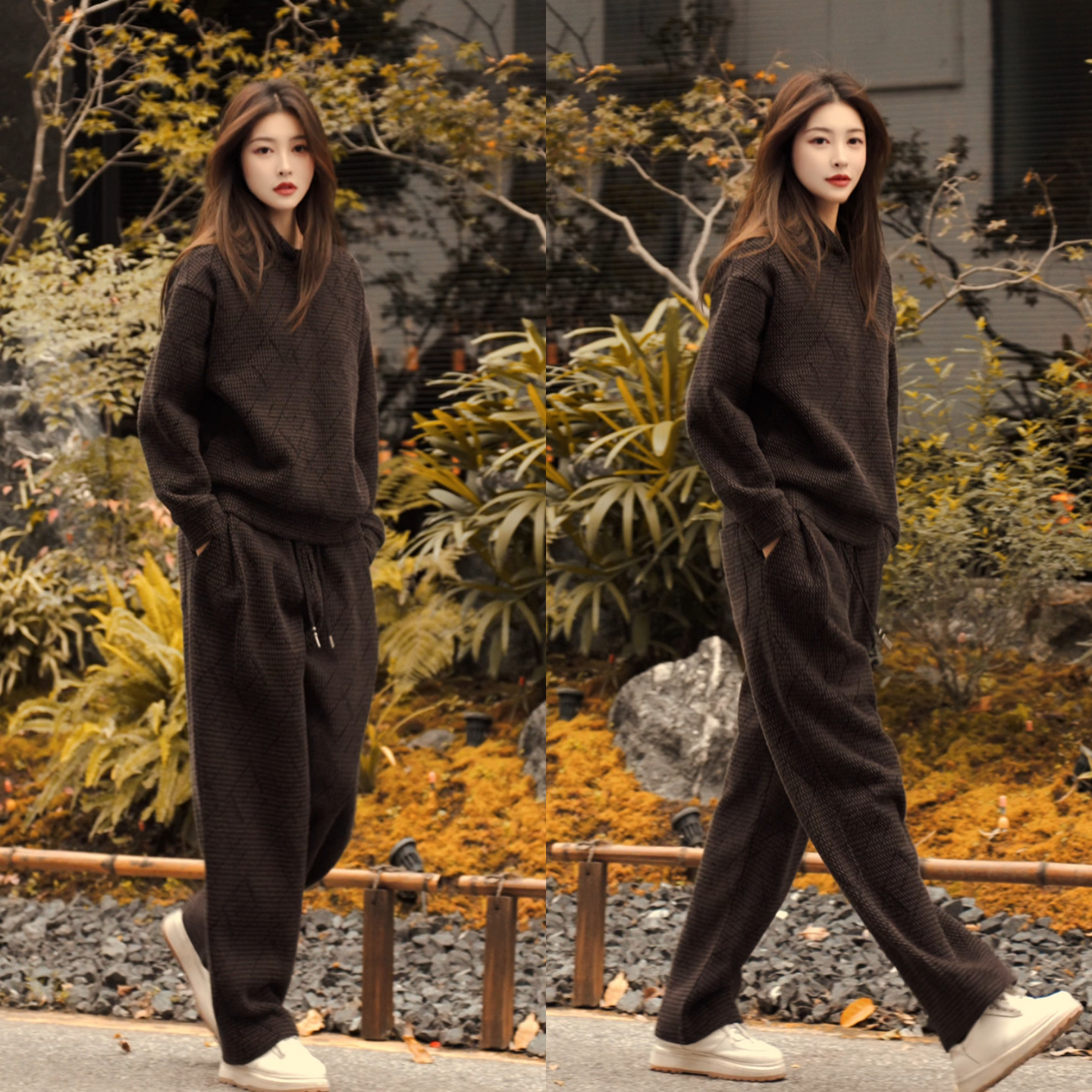 美式复古小众设计感连帽男士套装冬季新品潮流时尚百搭卫衣休闲裤