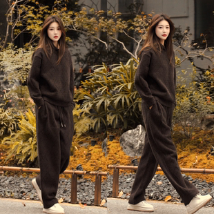 冬季 套装 新品 潮流时尚 美式 百搭卫衣休闲裤 复古小众设计感连帽男士