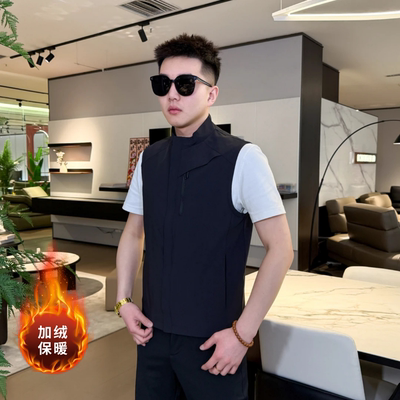男士立领拼接无袖马甲秋季新款外套休闲百搭男夹克时尚上衣潮流款