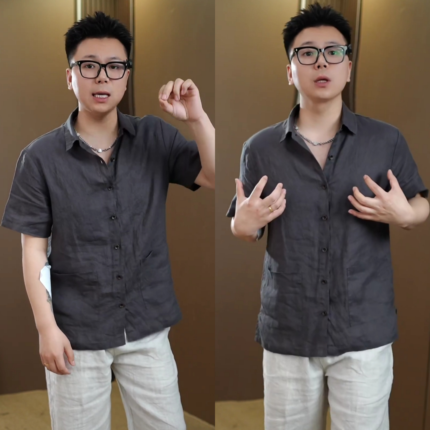 极简老钱风纯色休闲麻感翻领衬衫夏季新款男士时尚百搭高品质上衣