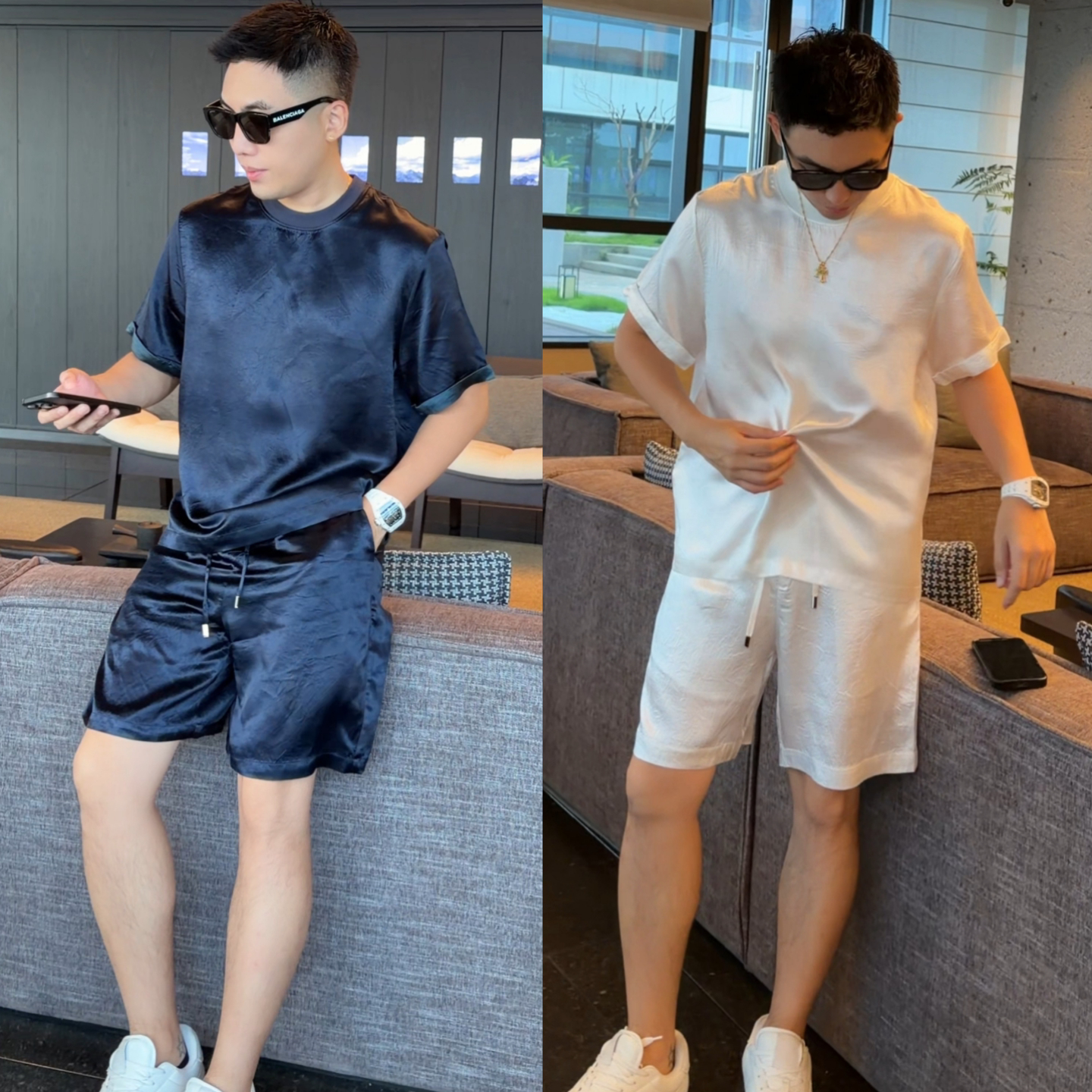 夏季男士凉感短袖短裤休闲两件套