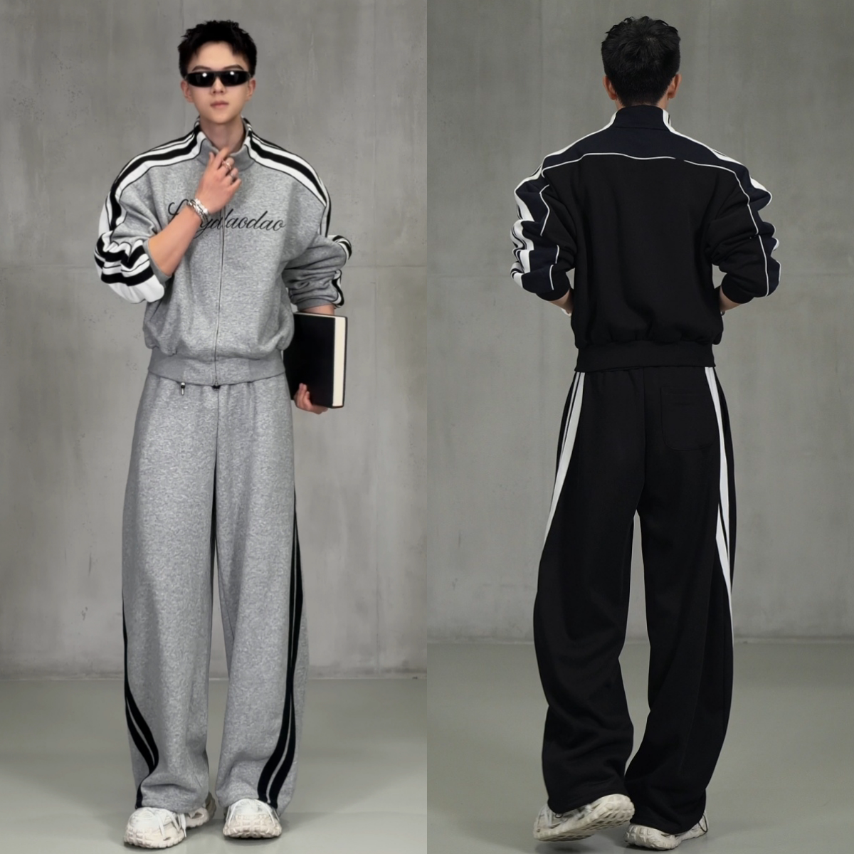 美式潮牌重磅拼接男士运动两件套