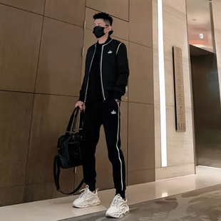 欧货潮牌冬季高定款轻奢棒球领加绒套装男女同款运动休闲外套长裤
