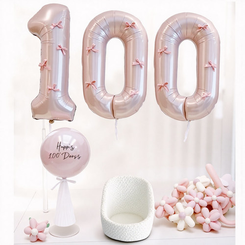 森系宝宝半岁满月百天ins布置生日快乐气球拍照100天开荤仪式装饰