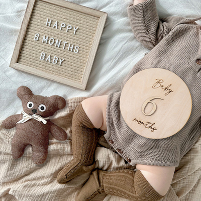 ins木质数字英文months12个月100天满月周岁孕期成长记录拍照道具