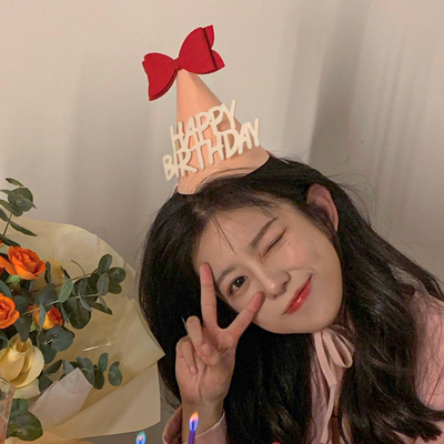 韩国ins生日帽儿童周岁生日布置派对网红蝴蝶结可爱笑脸拍照百日