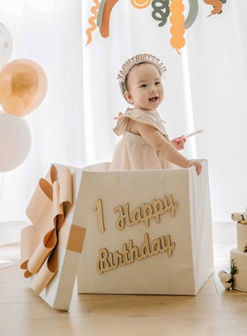 100天数字木牌宝宝周岁ins派对生日布置惊喜盒子礼物气球木质装饰