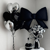 黑银色气球束生日大号蝴蝶结ins生日派对氛围感拍照背景装 饰布置