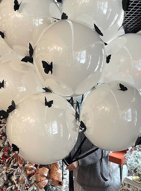 ins大号加厚白色蝴蝶圆形波波气球飘空双层网红派对生日布置拍照