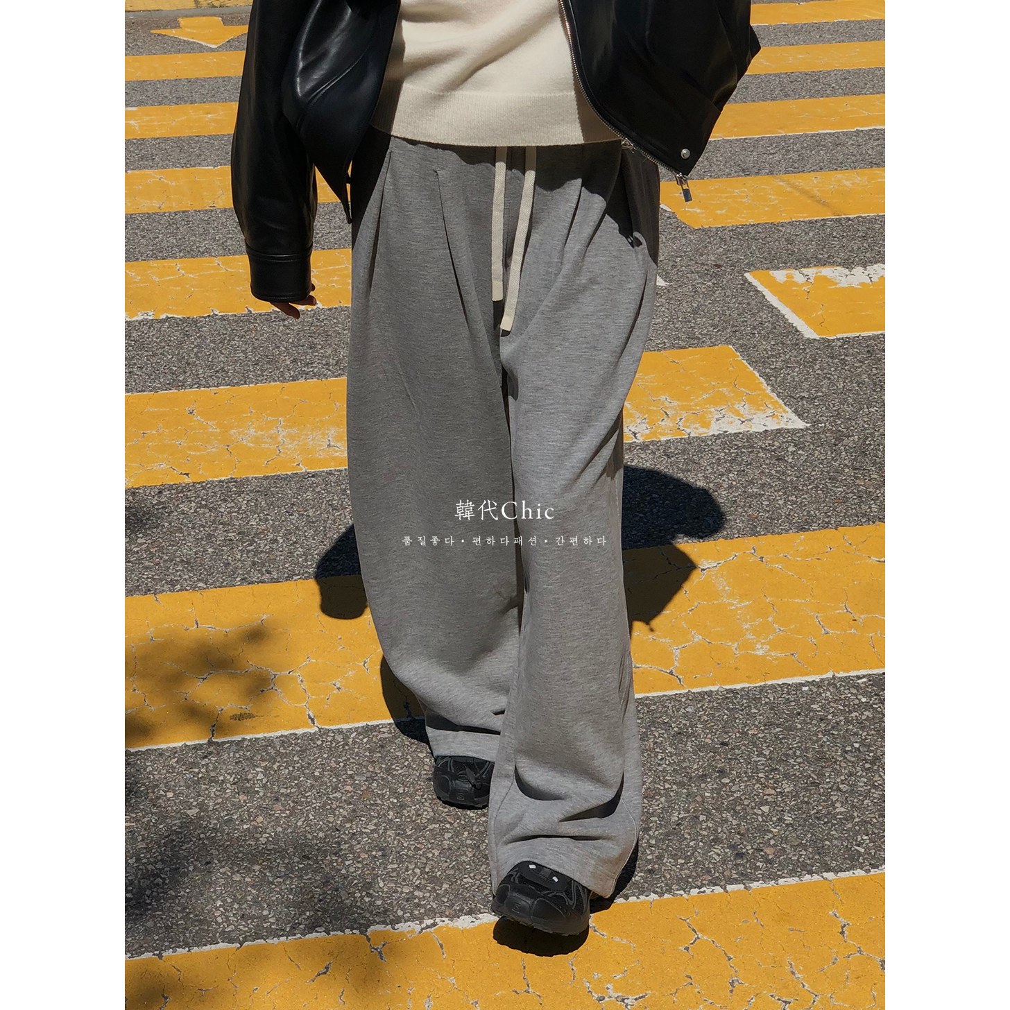 韩代Chic 秋冬加绒厚款版型百搭显瘦三色宽松休闲慢跑卫裤