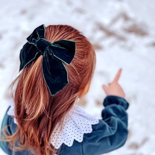 PM新款 女童小公主超仙复古丝绒大蝴蝶结发夹高品质天鹅绒刘海夹