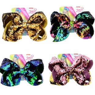 儿童夸张超大亮片蝴蝶结女孩发夹翻转鱼鳞大亮片儿童发饰表演头饰