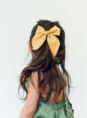 女童bows锈边纯棉蝴蝶结儿童发卡女童棉质糖果色大蝴蝶马尾夹