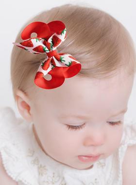 新款英国水果草莓红色发夹女儿童气质蝴蝶结头饰百搭公主刘海夹
