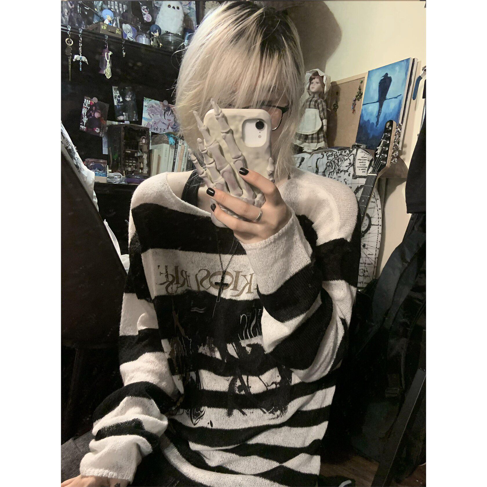 y2k亚文化黑白条纹毛衣女