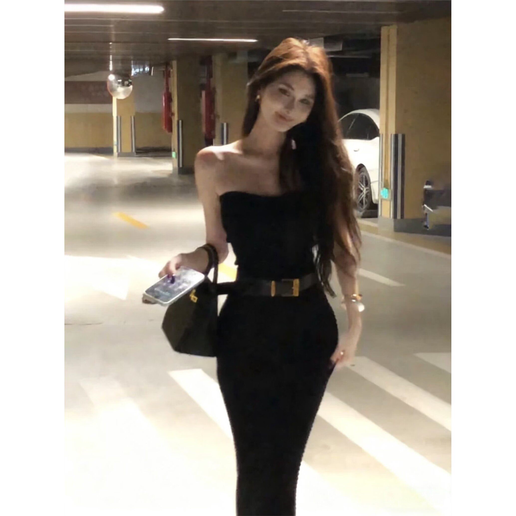 黑色性感抹胸连衣裙女秋