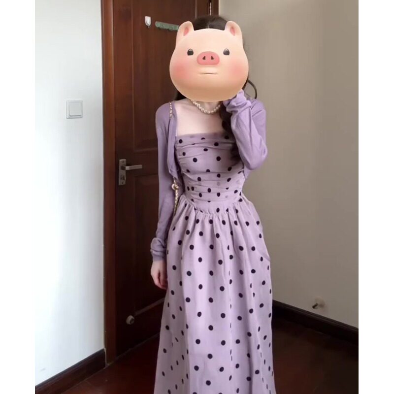 紫色波点吊带洋装女2026图片