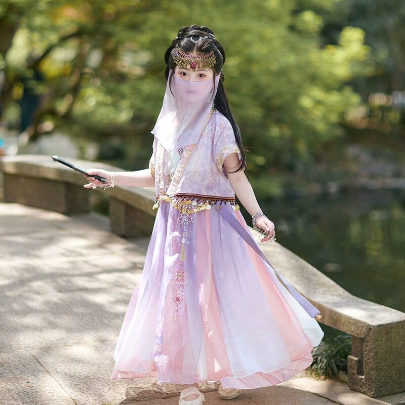 女童汉服公主裙女孩吊带连衣裙夏儿童超仙雪纺紫萱同款武侠风古装